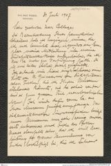 Nachlass Franz Steindachner, Brief von Max Weber an Franz Steindachner (31.07.1907), Inv.Nr. 577.02, Seite 1